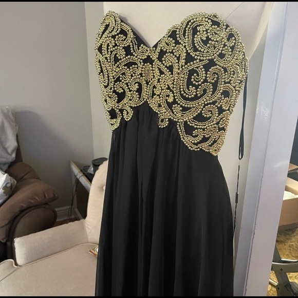 La Femme Black Chiffon Dress Good Beads - Picture 2 of 6